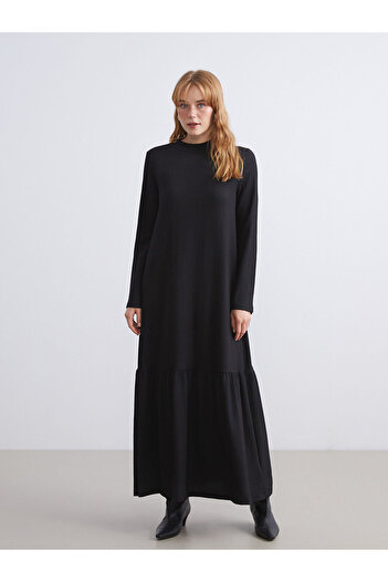 LC Waikiki Cey New Season Stand Collar Textured Folded Dress