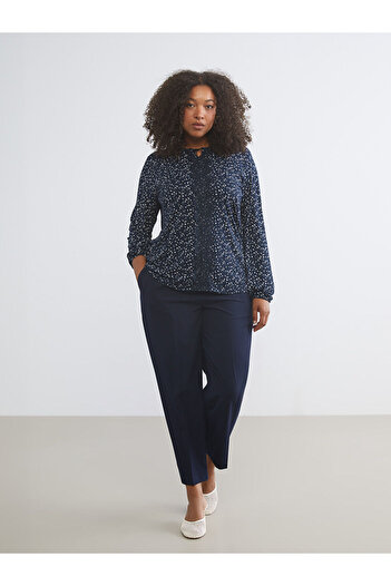 LC Waikiki Navy Blue Plus Size High Waist Cigarette Women's Pants