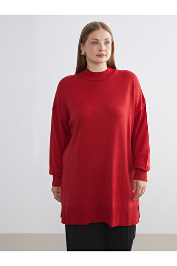 LC Waikiki Red Stand Collar Women's Knitwear Tunic