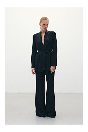 LC Waikiki Jacquard Satin Trousers - Black