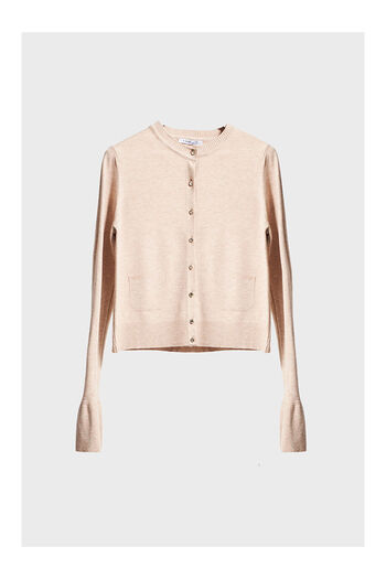 LC Waikiki Women's Beige Color W5-57 Flared Sleeve Buttoned Viscose Blended Knitwear Cardigan with Front Pocket