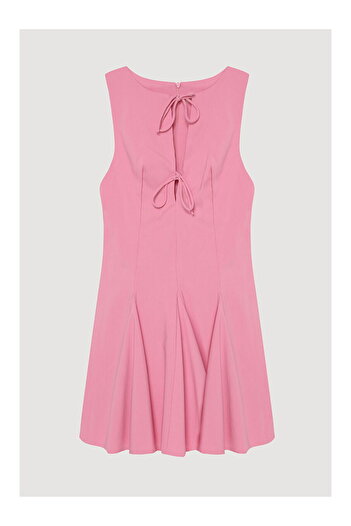LC Waikiki Fiyonk Bağlamalı Volanlı Mini Elbise Pembe
