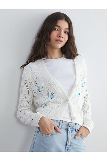 LC Waikiki Xside V-Neck Openwork Women's Knitwear Cardigan
