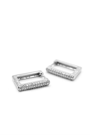 MR RZN STORE Rectangular Stone Earrings - Silver