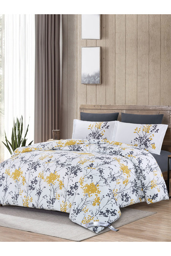 Donetella 4-Piece Comforter Set - Single Size 170x230cm, Printed, All Season, Microfiber, 350 GSM Filling.