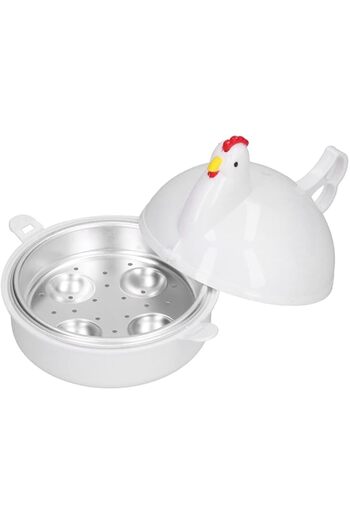 Generic Cryfokt Egg Cooker, Chicken Shaped Microwave Eggs Boiler, Stainless Steel Egg Poachers with 4 Cooker