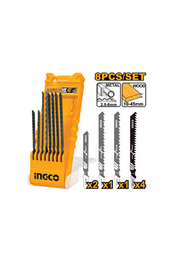 Ingco 8 PCS JIG SAW BLADES SET AKD8088 - High-Quality Jig Saw Blade Set, 8-Piece, Ideal for Wood, Me