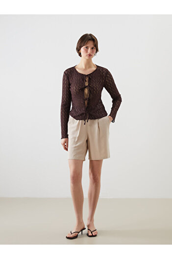 LC Waikiki Gray Women's Shorts with Elastic Waist and Linen Blend