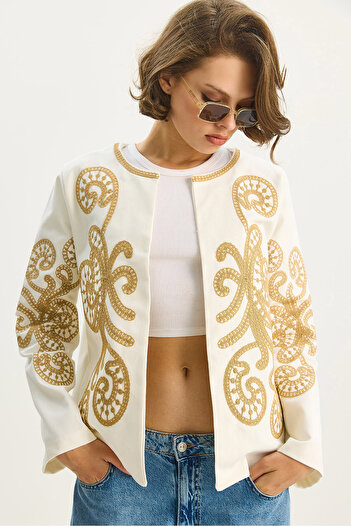 Bianco Lucci Women's Ethnic Pattern Suzeen Embroidery Embroidered Long Sleeve Gabardine Jacket 2009 60283591