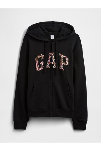 GAP Kadın Siyah Baskılı Logo Fleece Fermuarlı Sweatshirt