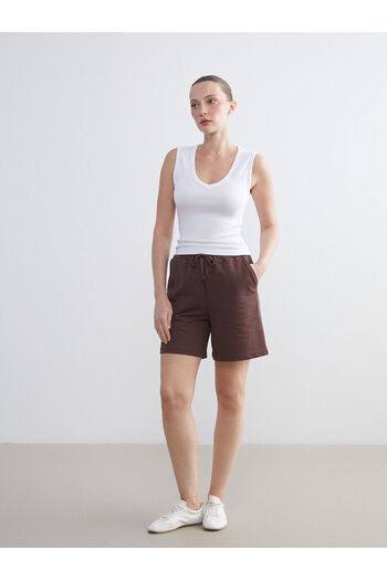 LC Waikiki Brown Women's Shorts with Elastic Waist