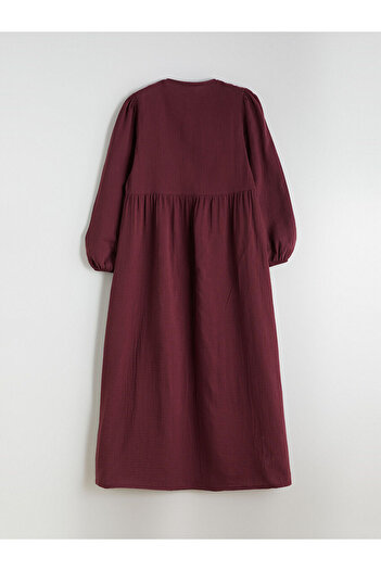 LC Waikiki Vizyon New Season Crew Neck Textured Muslin Pleated Dress