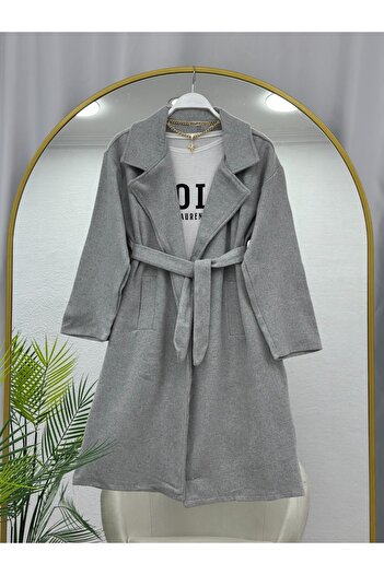 YEDİLALE Baliksirti Patterned Belted Coat Without Lining 100 cm Medium [S(36/38) M(40) L(42/44) Compatible]