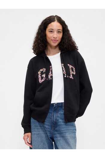 GAP Kadın Siyah Baskılı Logo Fleece Fermuarlı Sweatshirt
