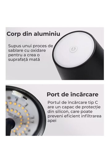 varioshop Set 2 x Lampa de masa touch led incarcabila VarioShop®, veioza ambientala cu control tactil, functi