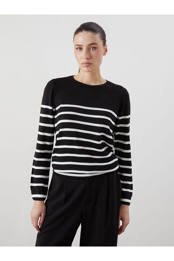 LC Waikiki Black Crew Neck Striped Women's Knitwear Sweater