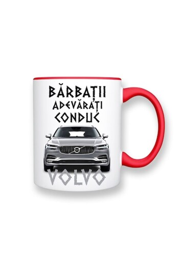 OEM Personalized mug for car enthusiasts with message: 'Real men drive Volvo', Betaprint, white with red