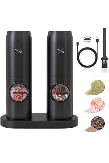 Generic STAYOUNG 2 PCS Electric Pepper Grinder - Rechargeable Automatic Pepper Salt Mill, One Hand Operation