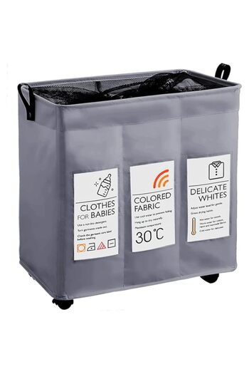Generic Rness 3 Bag Laundry Basket, Clothes Sorter Cart, 130L Large Capacity Laundry Organizer with Wheels,