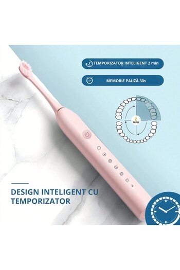 varioshop Electric Toothbrush Sonic VarioShop, 6 Cleaning Modes, IPX7 Water Resistance, Pink, Complete Set
