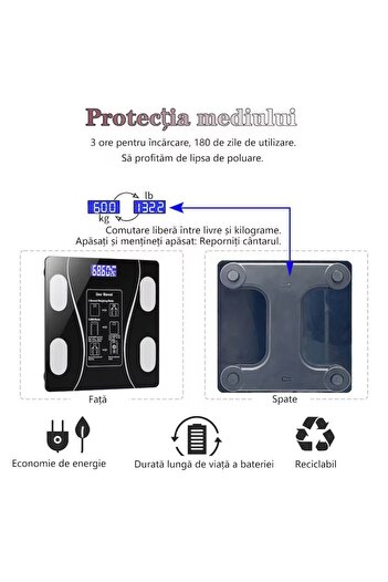 varioshop Cantar Electronic Inteligent De Baie VarioShop® Cu Aplicatie Smart, Corporal, Ecran Digital Ilumina