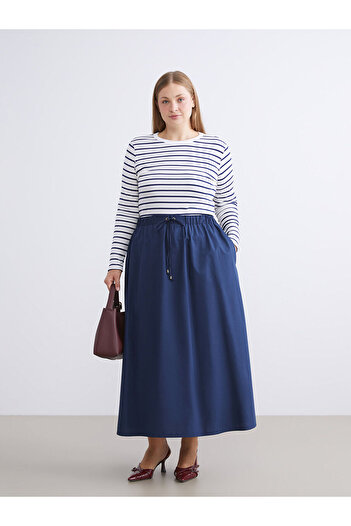LC Waikiki LCWAIKIKI Classic Navy Blue Elastic Waist Poplin A-Line Skirt W5JN59Z8