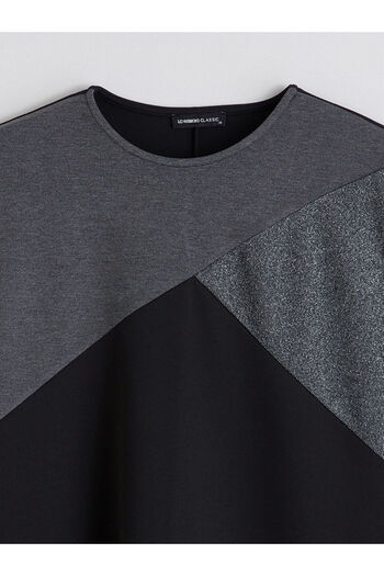 LC Waikiki Black Crew Neck Color Block Dress
