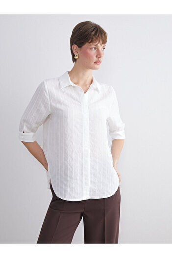 LC Waikiki Ecru Striped Oversize Women's Shirt