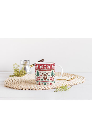 EYBaskı Tasarım Christmas-Themed Printed Mug with Coaster as a Gift