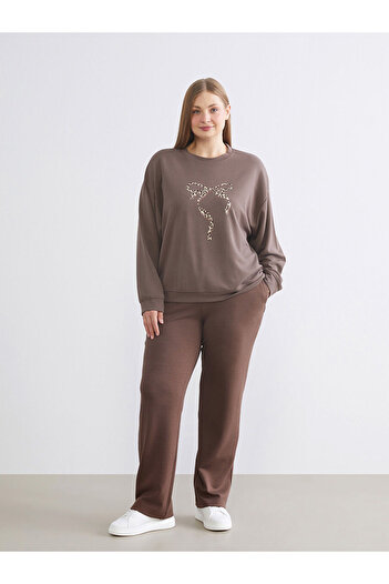 LC Waikiki Brown Plus Size Elastic Waist Wide Leg Women's Sweatpants