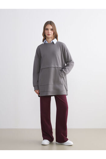 LC Waikiki Gray Plus Size Crew Neck Women's Sweatshirt Tunic