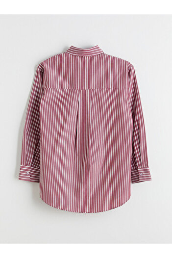 LC Waikiki Lcw Modest Burgundy Striped Poplin Women's Shirt Tunic