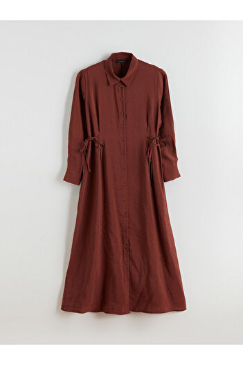 LC Waikiki Brown Shirred Modal Blend Shirt Dress