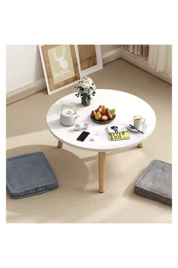 OEM Masa living rotunda, stil minimalist, alb, 3 picioare din lemn (40x40x47 cm)