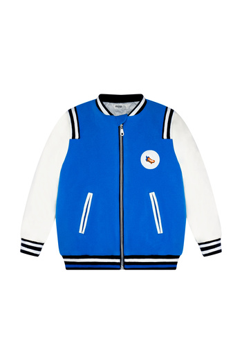 Miny Center Arma Embroidered Sleeves Faux Leather Cashmere College Jacket