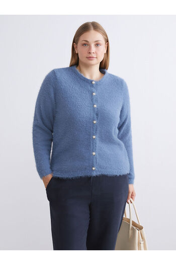 LC Waikiki Blue Crew Neck Women's Knitwear Cardigan