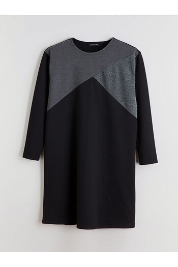 LC Waikiki Black Crew Neck Color Block Dress