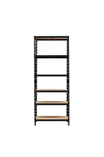 Handlekraft Metal shelf 220x90x60 cm, 6 MDF shelves, 175kg/shelf, lightweight, clip-on assembly, Black/Steel