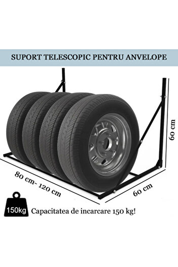 Handlekraft Wall bracket for tire storage, telescopic 80-120cm, Foldable, wet resistant, Max 150 kg, Metal/Black