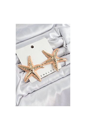 Butik Brass Cream Starfish Model Vintage Women's Earrings