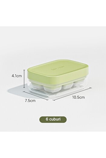 Flippy ice cube tray, 6 cubes, storage tray, easy to use and clean, 10.5 x 7.5 x 4.1 cm, green
