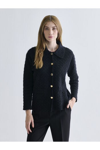 LC Waikiki Black Polo Neck Women's Knitwear Cardigan
