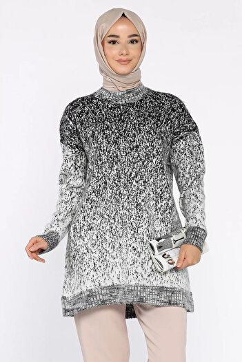 julude Black Crew Neck Double Color Hijab Knitwear Tunic (Fits Sizes S-M-L-Xl.)