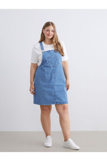 LC Waikiki Indigo Square Collar Jean Salopet Dress