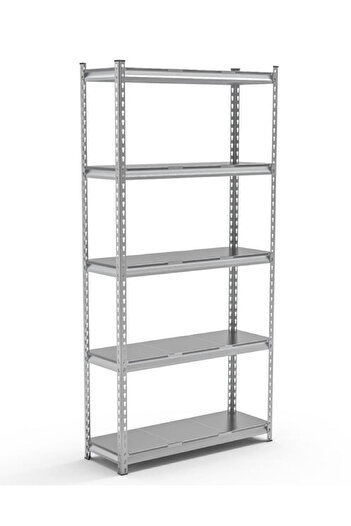 Handlekraft Metal shelf with 5 adjustable shelves 183x90x38 cm, Max 1200 kg, Clip-on, Galvanized, Silver