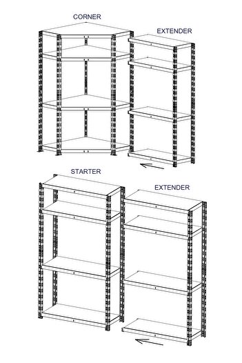 Handlekraft Metal extension shelf 180x100x40 cm, additional to the base shelf, 200kg/shelf, Steel/MDF, Black