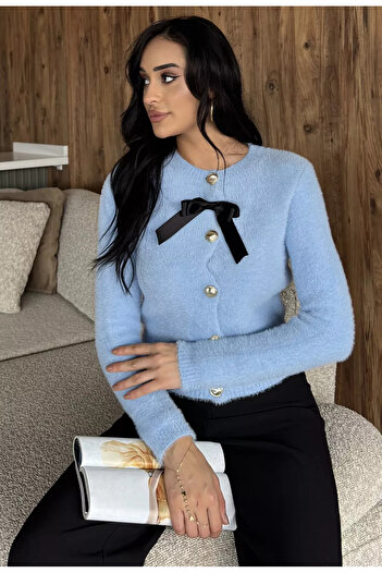 julude Blue Front Bow Bearded Knitwear Jacket (Available in S, M, L)