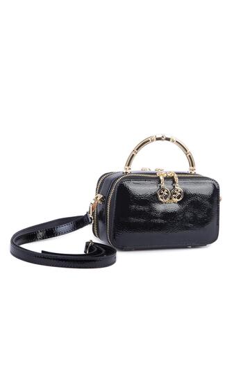 Nas Bag Women's Mini Handbag and Crossbody Bag Black Patent Leather (Width: 18 cm Length: 10 cm)