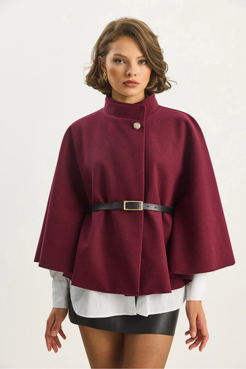Bianco Lucci Women's Gold Button Detailed Belted Poncho 2712 60261570