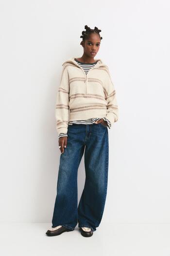 Pull & Bear Geniş yaka fermuarlı kazak